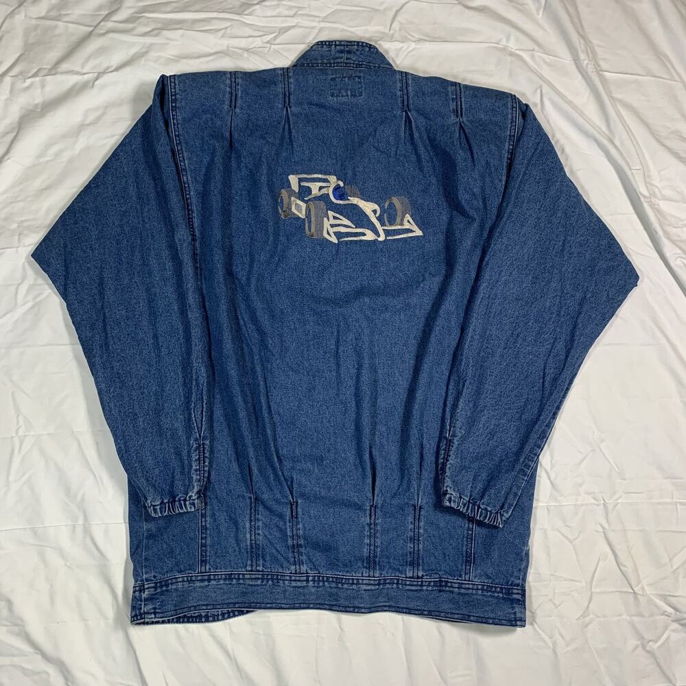 Vintage Sundance Denim Open-front Jacket Women’s Large mbroidered Car Art